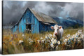 Rustic Farmhouse Wall Art Cow and Blue Barn Canvas Pictures Country Landscape by HOME