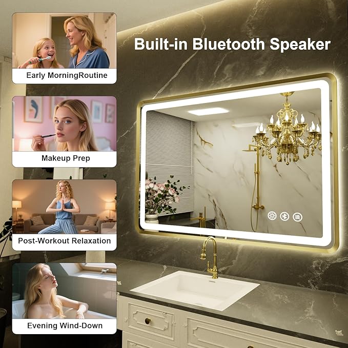24''x36'' Gold Framed LED Bathroom Mirror - Image 4