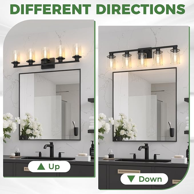 DORESshop Bathroom Light Fixtures, 5-Light Black Bathroom Lighting Fixtures - Image 7