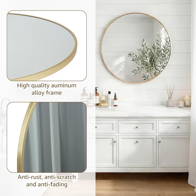 DUMOS 30 Inch Round Wall Mirror, Bathroom Mirror - Image 3