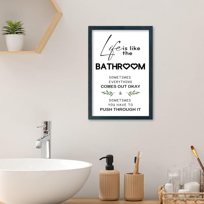 YWJKWLGS Funny Bathroom Wall Art, 11x16 Inch Black Framed Life is Like Bathroom - Image 5