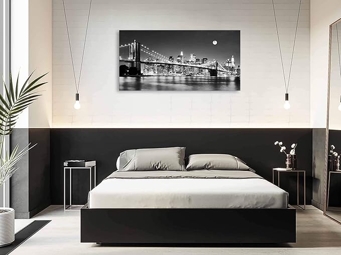 Baisuart-Q30362 Brooklyn Bridge Night View 1 Panels Landscape Artwork Canvas - Image 3