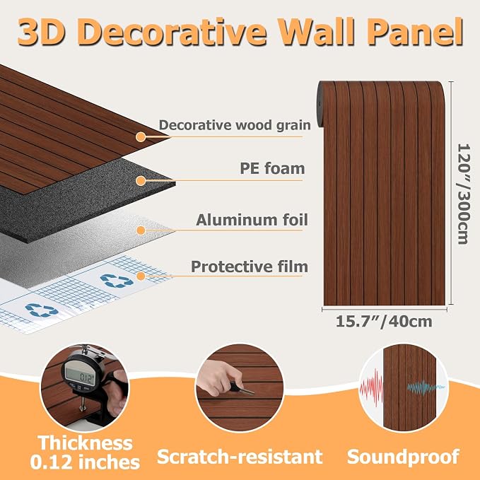 Arthome Peel and Stick Slat Wall Panels 15.7 "x120, Self-Adhesive PVC Wood - Image 8