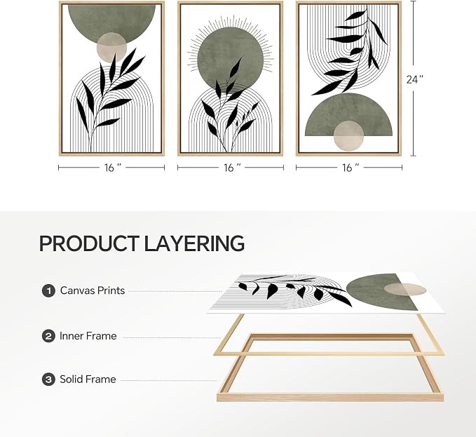 Framed Boho Sage Green Wall Art - Image 9