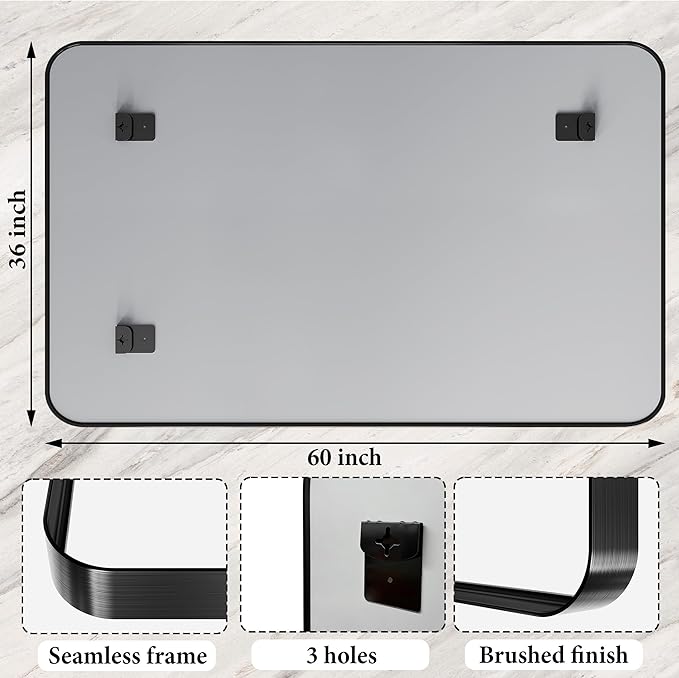 60x36 Inch Bathroom Mirror for Wall, Matte Black Metal Framed Bathroom Vanity - Image 6