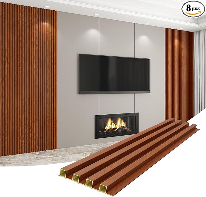 8-Pack WPC Wall Panels 118’’ x 6.1’’ 3D Slat Wall Panel Acoustic Wall Paneling by Unknown