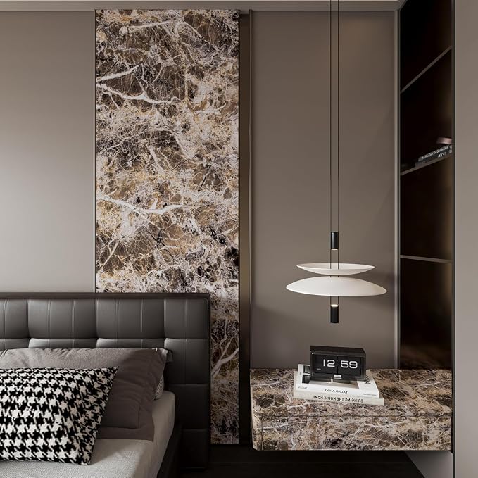 BAYYA Extra Wide Marble Granite Peel and Stick Wallpaper Brown Thicken - Image 4