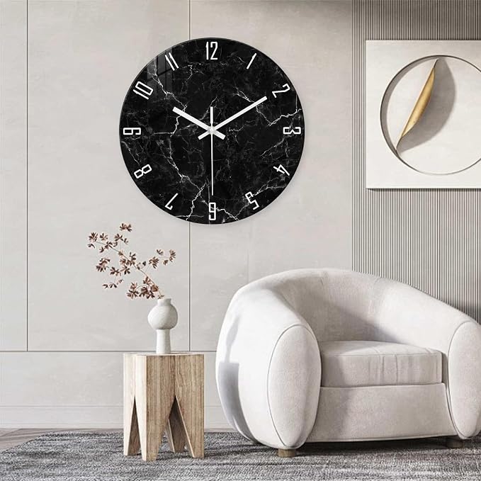 Oversized Decorative Clocks Battery Operated 24 Inch Marble Black Wall Clock - Image 4