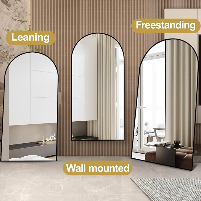 Prywot Full Length Mirror, Oversized 81"x41" Arched-Top Floor Mirror, Free - Image 5