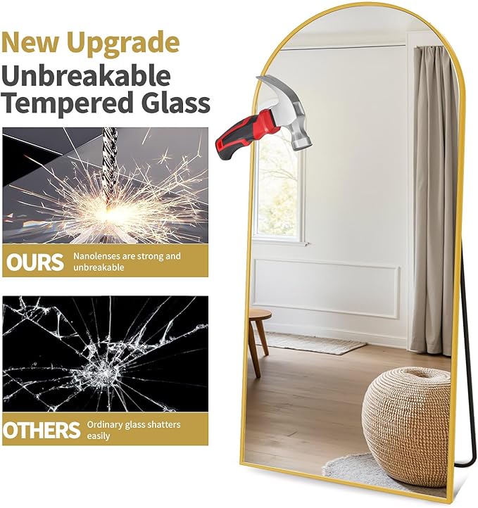 Prywot Arched Full Length Mirror, Modern Full Body Mirrors - Image 4