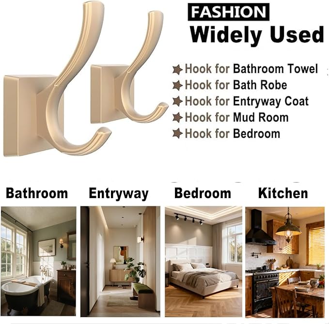 TOFIIGREM Gold Towel Hooks for Wall, Heavy Duty Thick Metal Bathroom Coat Hooks - Image 2