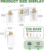 DORESshop 17 Inch Bathroom Light Fixtures, 3-Light White and Gold Bathroom - Image 5