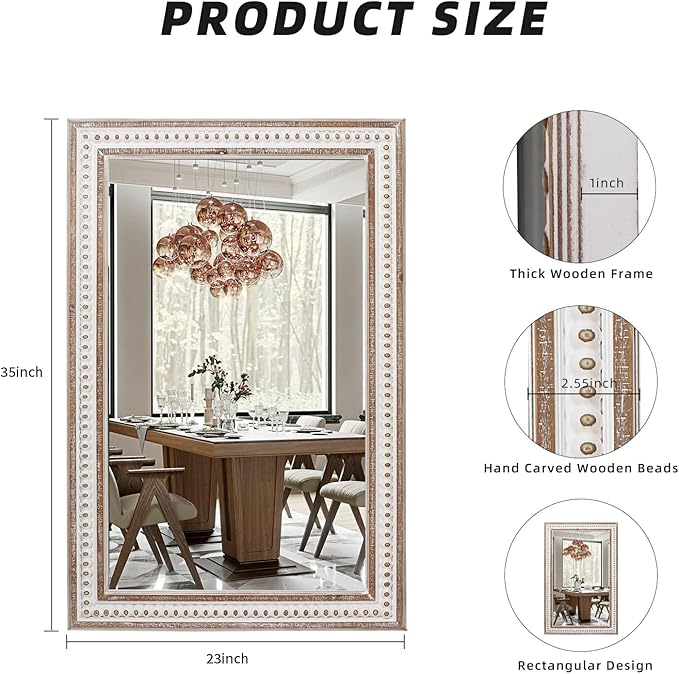 35x23 Inch Boho Wooden Rectangle Mirror - Image 7