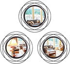 3 Set 9.5 Inch Black Circle Mirrors Wall Decor Iron Frame Wire Mirror Metal by Cityelf