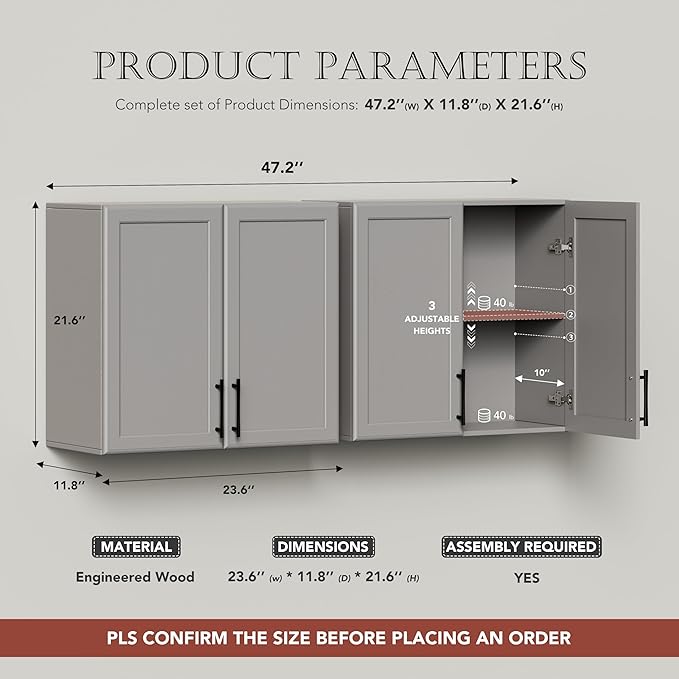FIMELLO 47.2" W Wall Cabinets for Laundry Room, Kitchen Wall Cabinets, Hanging - Image 3