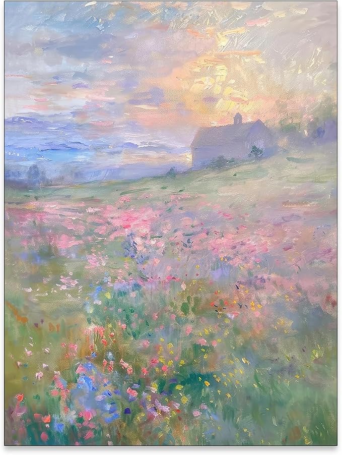 rumlud French Country Floral Wall Art Vintage Colorful Flower Field Landscape by rumlud