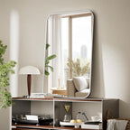 BEAUTYPEAK Silver Wall Mounted Bathroom Mirror, Aluminum Alloy Frame Bathroom - Image 7