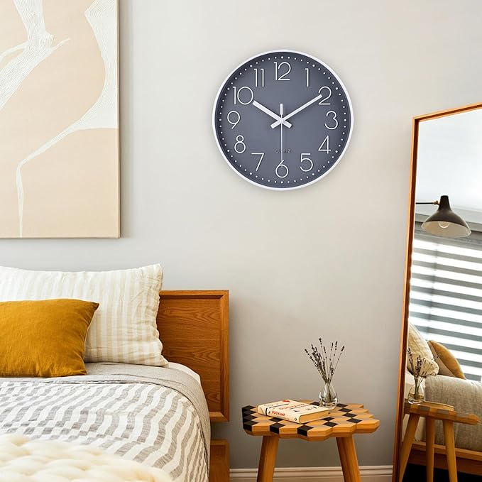 jomparis 13 1/2 Inches Gray Wall Clock Silent Battery Operated Wall Clock - Image 6