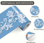 Blue Floral Wallpaper Border 196x4 Inch Peel and Stick Wall Border Elegant - Image 9
