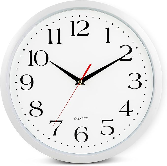 Bernhard Products White Wall Clock Silent Non Ticking, 12 Inch Quality Quartz by BernhardProducts