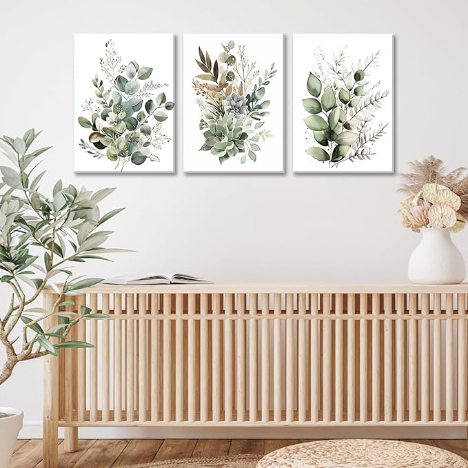Bwodke Botanical Wall Art Plant Floral Watercolor Canvas Prints Set of 3 Framed - Image 8