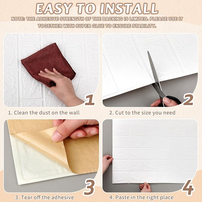 Hahafelt 1 Pcs 32 x 2.3 ft 3D Wall Panel, Faux Brick Wall Panel White Peel and - Image 6