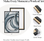 Framed Blue Gray Abstract Wall Art Set of 2, Modern Circle Line Canvas Artwork - Image 6