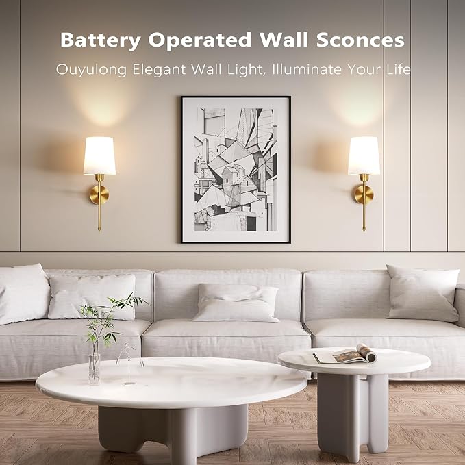Ouyulong Battery Operated Wall Sconces Set of 2, Wireless Rechargeable Dimmable - Image 3