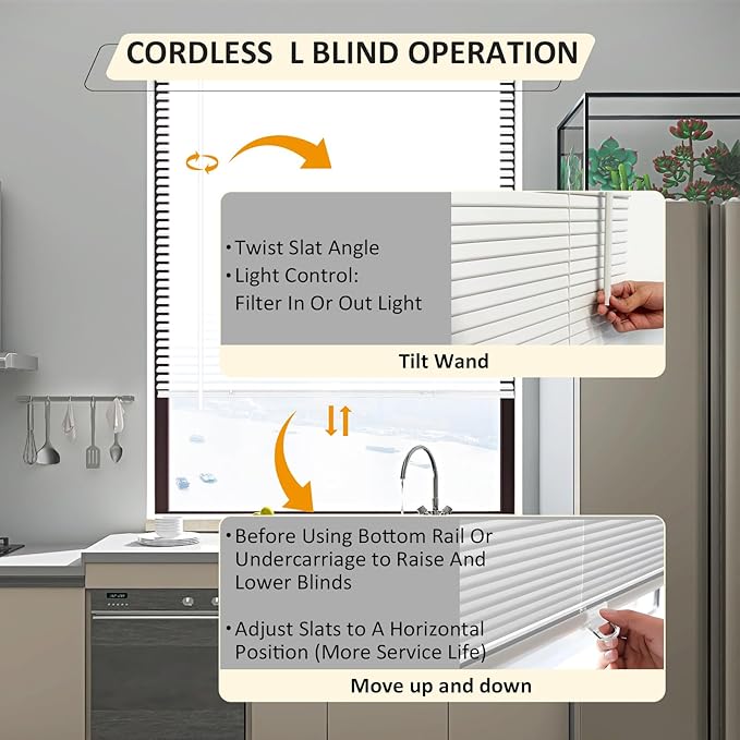 Cordless Vinyl Mini L Blinds 43" W x 72" H, Light Filtering, Arrive 1/2 Inch - Image 3