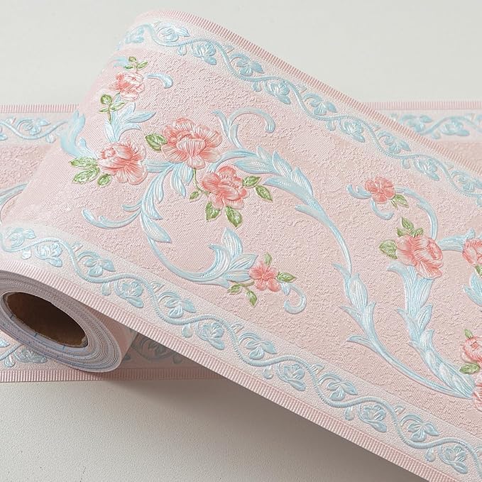 AbaBoorty Pink Flower Pattern Wallpaper Trim by AbaBoorty