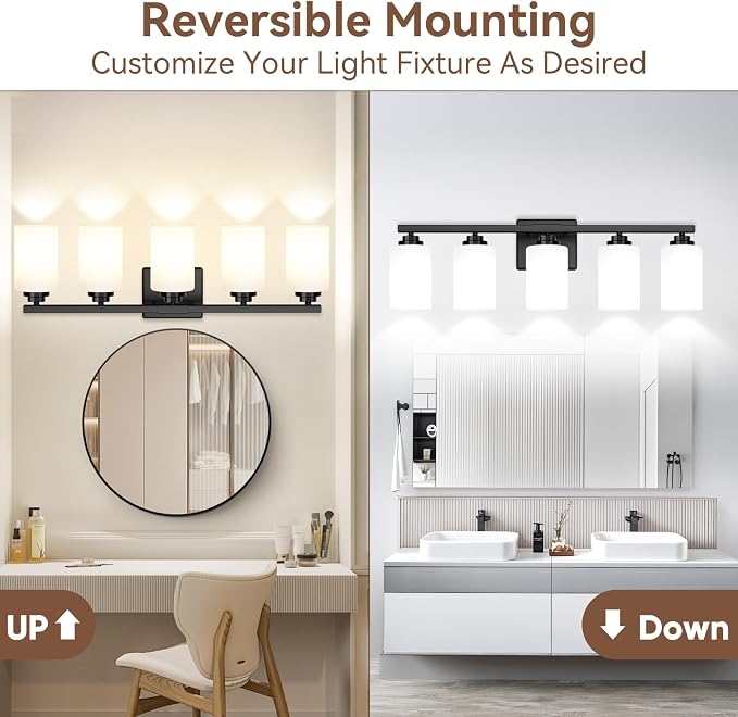 5-Light Bathroom Light Fixtures, Matte Black Light Fixture, Classic Wall Light - Image 2