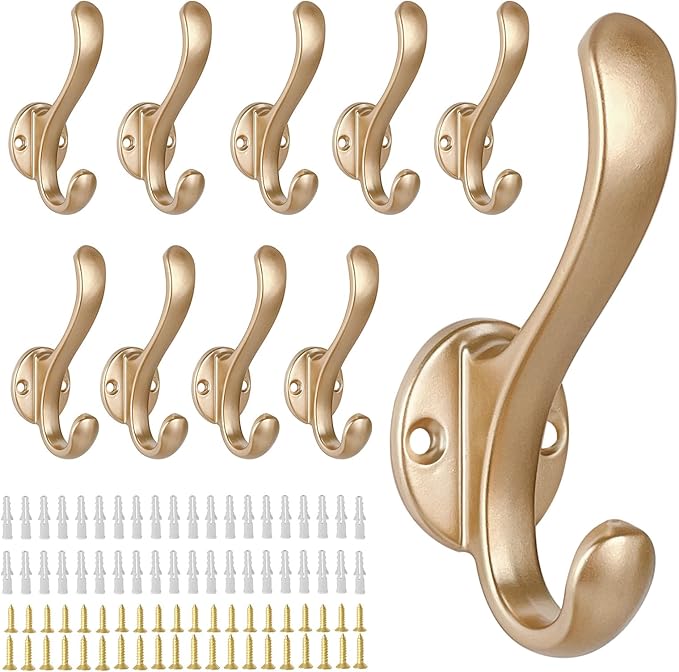 10 Pack Coat Hooks Wall Mount Heavy Duty Utility Retro Double Hooks by PEOIAOY