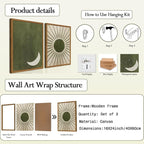 Framed Boho Sun and Moon Canvas Wall Art Set of 2, Vintage Sage Green Bohemian - Image 5