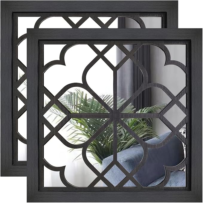 Wocred 2 PCS Square Wall Mirror, Gorgeous Rustic Farmhouse Accent Mirror by Wocred