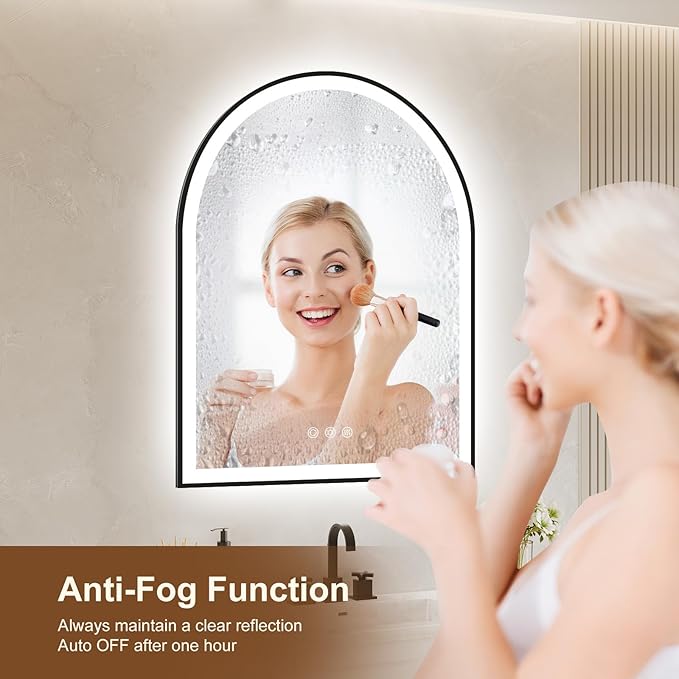 Arched LED Mirror for Bathroom 24"x30", 3 Color Changing, Shatterproof - Image 2