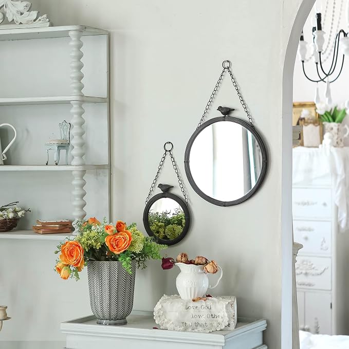 NIKKY HOME 11.2" Decorative Small Hanging Mirrors Vintage Rustic Round Metal - Image 3