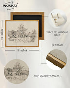 InSimSea Framed Canvas Wall Art, Vintage Sketch Landscape Painting, Rustic - Image 5