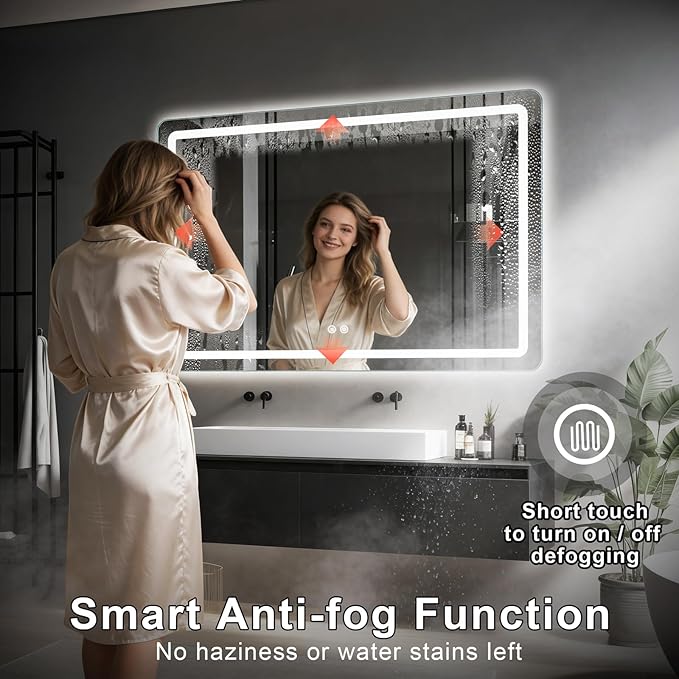 LED Bathroom Mirror, 48 x 36 Inch Anti-Fog Wall Mirror - Image 5