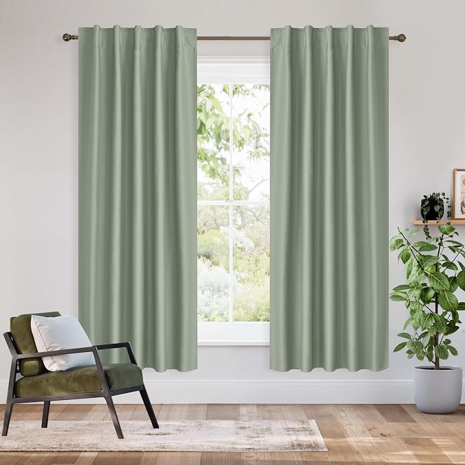 RYB HOME Bedroom Blackout Curtains 63 inches Long, 100% Blackout Thermal by RYBHOME