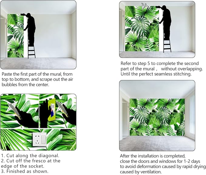Tropical Green Botanical Leaf Wallpaper Bedroom Plant Mural Room Decor Living - Image 6