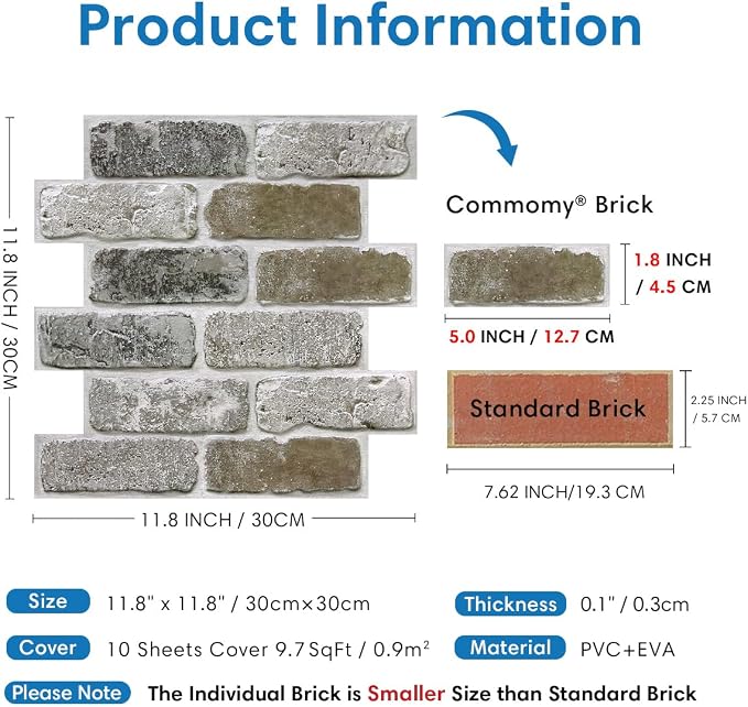 COMSTICKC 3D Faux Brick Wall Panel Peel and Stick, Small Size, Ultra-Light PVC - Image 4