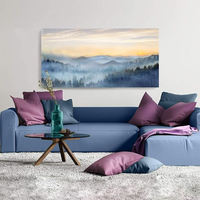 Wall Decor for Living Room Sunrise Misty Forest Print Picture Paintings Wall - Image 2