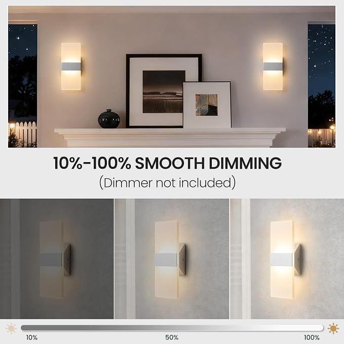 Modern LED Wall Sconces Set of Two, 12 Inch Indoor Dimmable Brushed Nickel Wall - Image 4