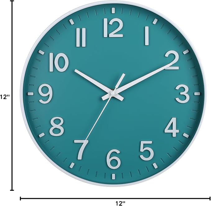 HZDHCLH Teal Wall Clocks Battery Operated, 12 inch Silent Non Ticking Modern - Image 7