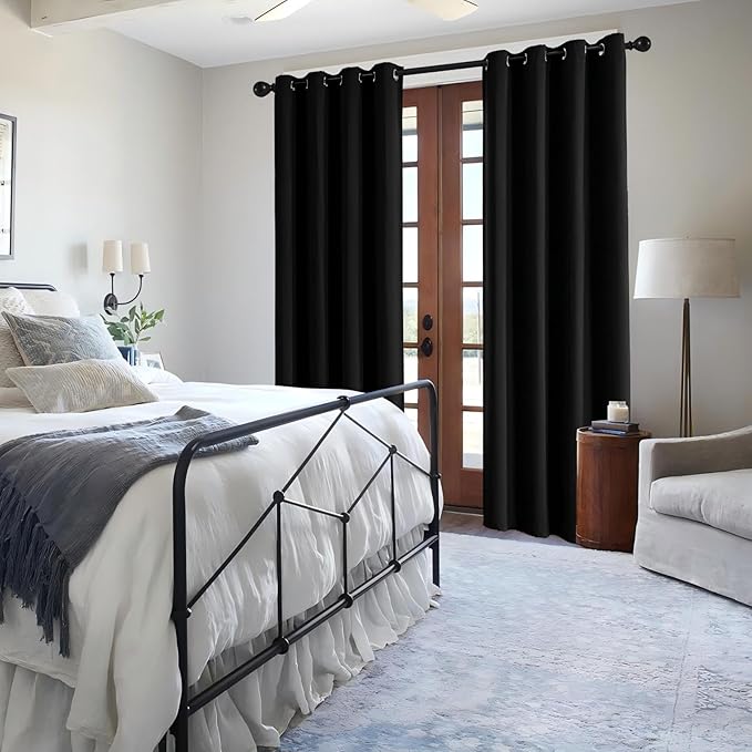 IGEMAEVE Black Blackout Curtains 96 Inch Length 2 Panels Set, Grommet Energy by IGEMAEVE