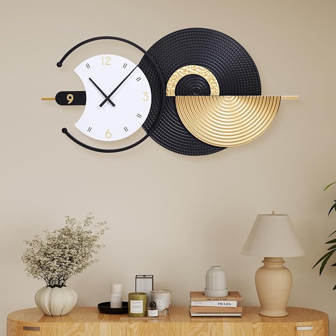 Large Wall Clock Geometric Oversize Modern Clocks Battery Operated Gold Iron - Image 5