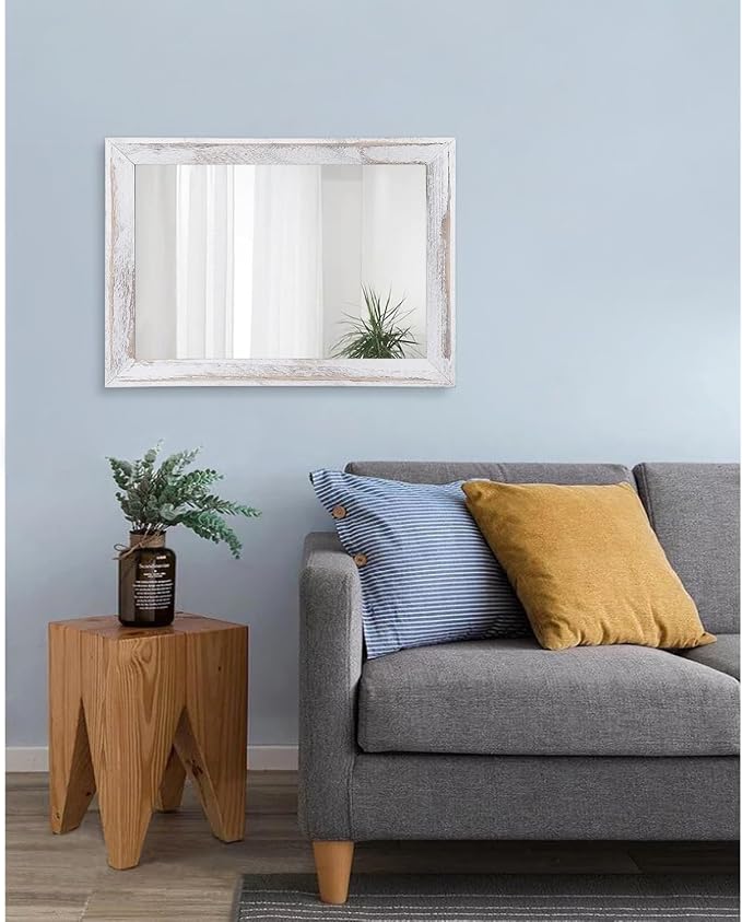 AAZZKANG Mirrors for Wall Rustic Wood Framed Hanging Mirror 20"x16" Decorative - Image 7