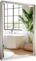 Silver Bathroom Mirror, Rustproof Rectangle Silver Framed Mirror by QUEENFUN