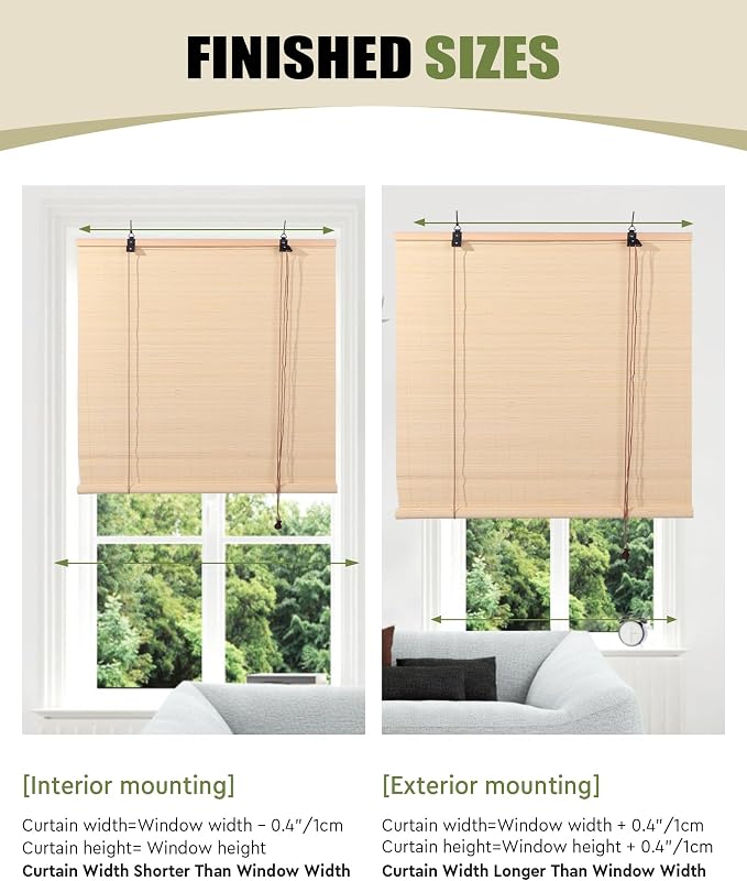 FoundGo Retro Bamboo Blinds 60" W x 72" H Bamboo Roman Shades Light Filtering - Image 4