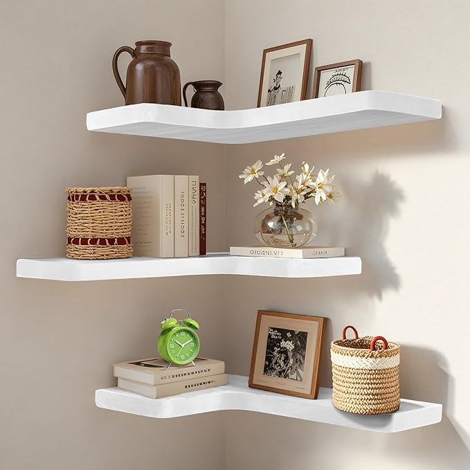Floating Corner Shelves Set of 3, Solid Wood Picture Wall Shelf, Floating by Unknown